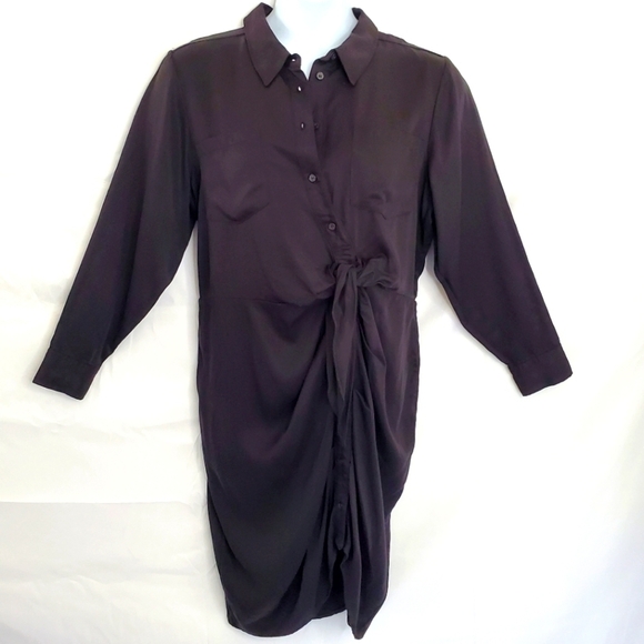 Asymmetric Tencel Shirt Dress with Pockets Size 20W Cinched Tie Front Office NEW - Picture 15 of 15